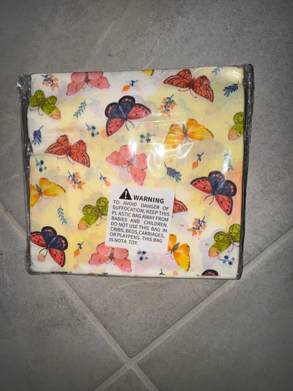 Butterfly Print Paper Napkins - Yellow Background